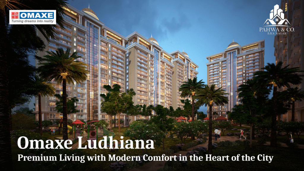 Aerial view of Omaxe Ludhiana township with luxury apartments and green surroundings